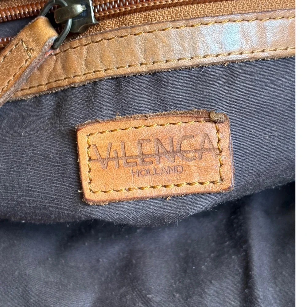 Valenca Holland Cognac Brown Leather Woven Diamond Crossbody Bag Handbag
